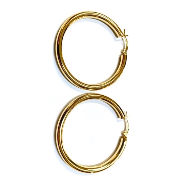 Sterling S925 14K Yellow Gold Plated Classic New Hoop Earrings - Picture 3 of 6